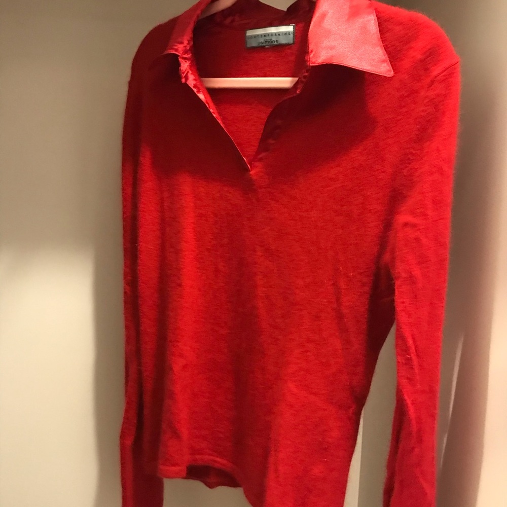 Y2K angora and lambs wool blend sweater with satin collar